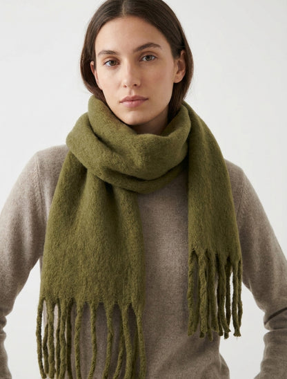 Echarpe laine duveteuse à franges - Kaki