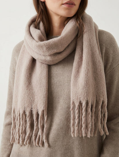 Echarpe laine duveteuse à franges - Taupe