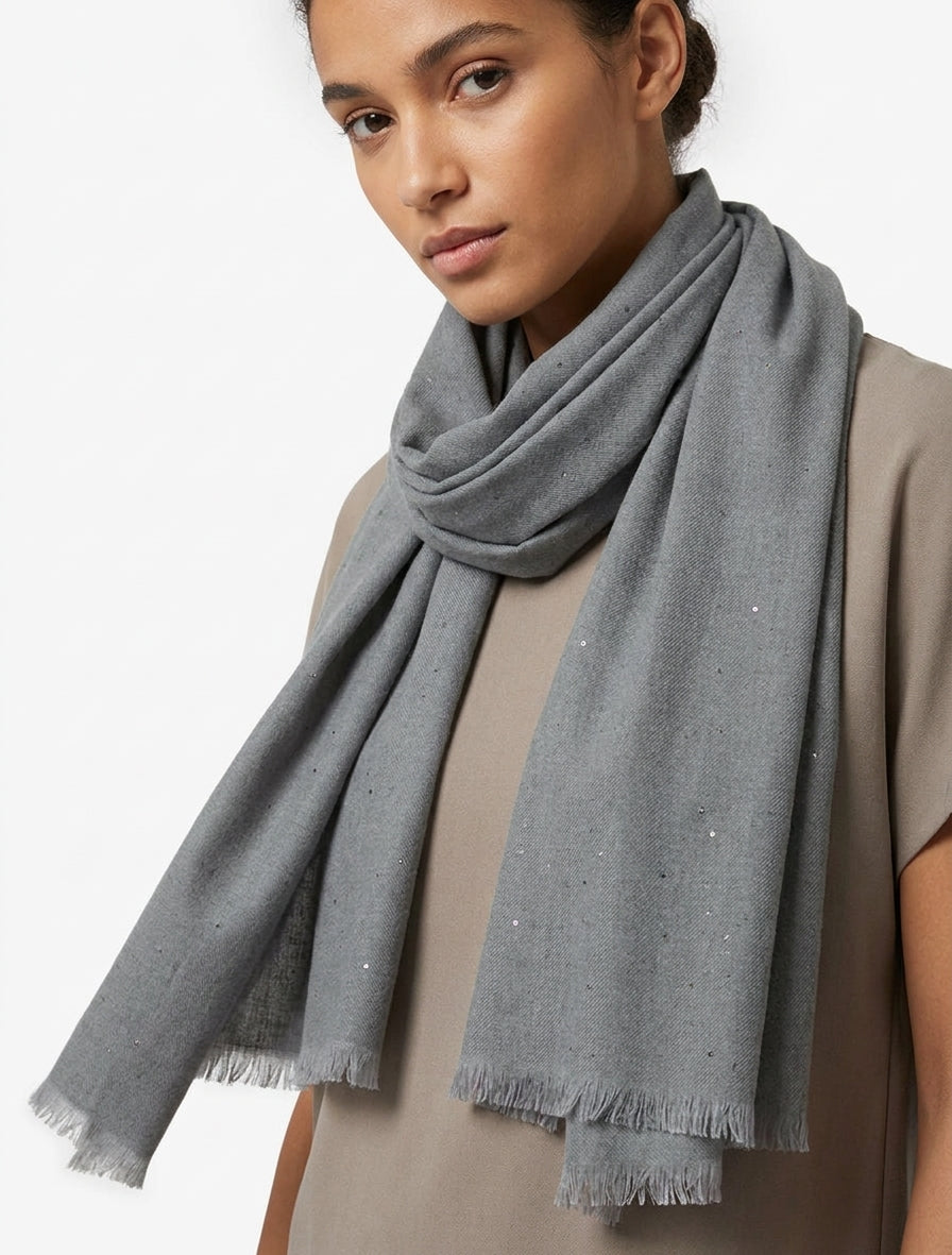 Echarpe coton mélangé à sequins - Gris