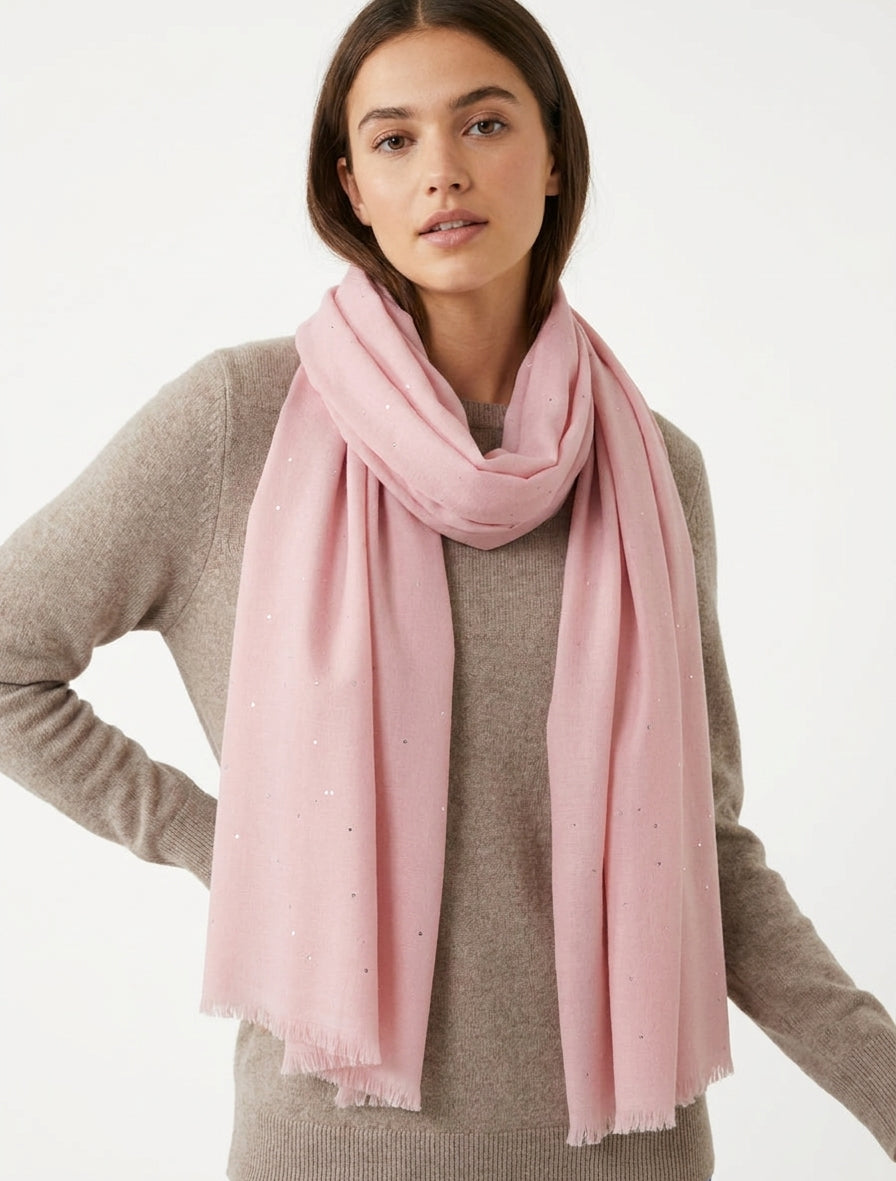 Echarpe coton mélangé à sequins - Rose