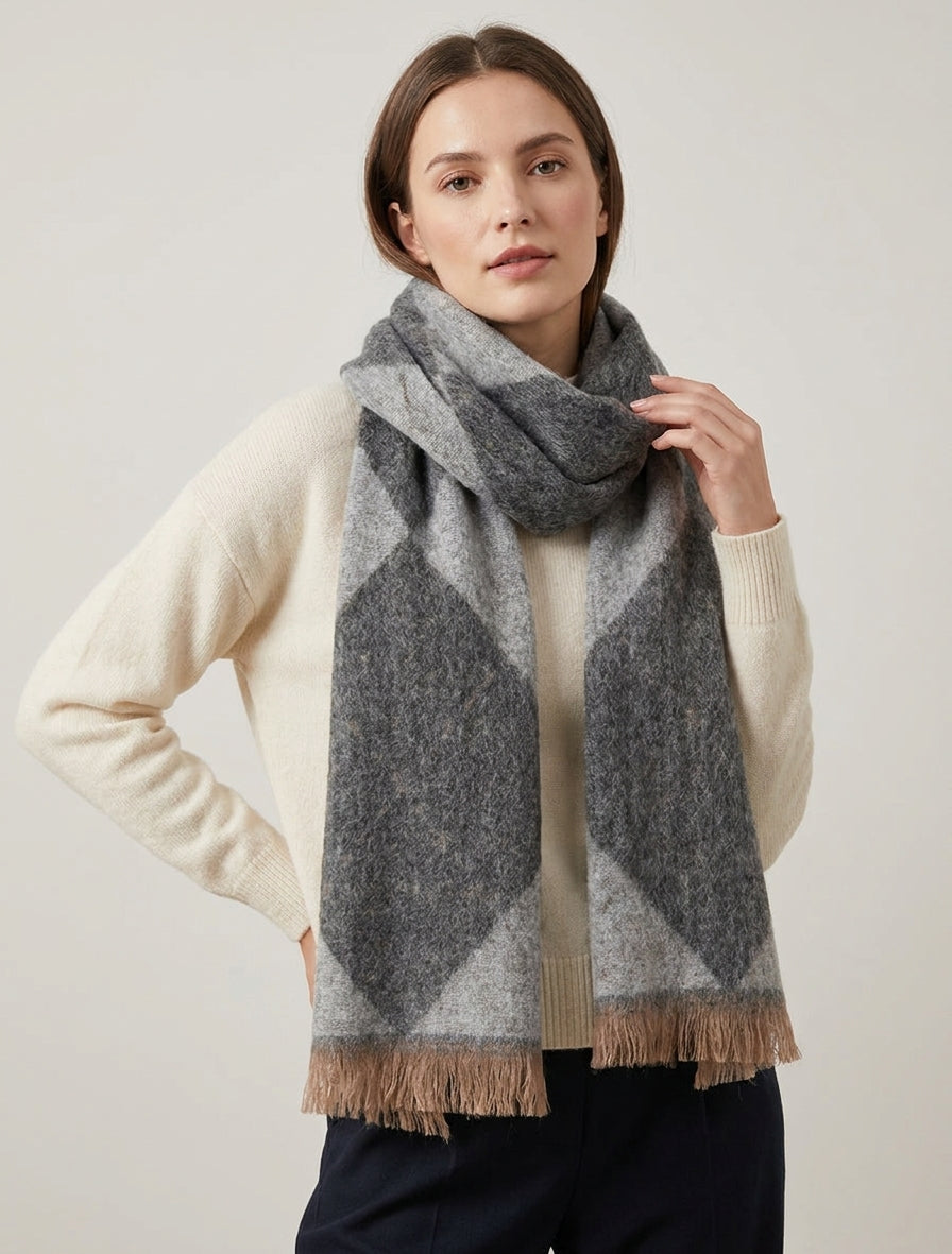 Echarpe en cachemire mélangé imprimé losange - Gris
