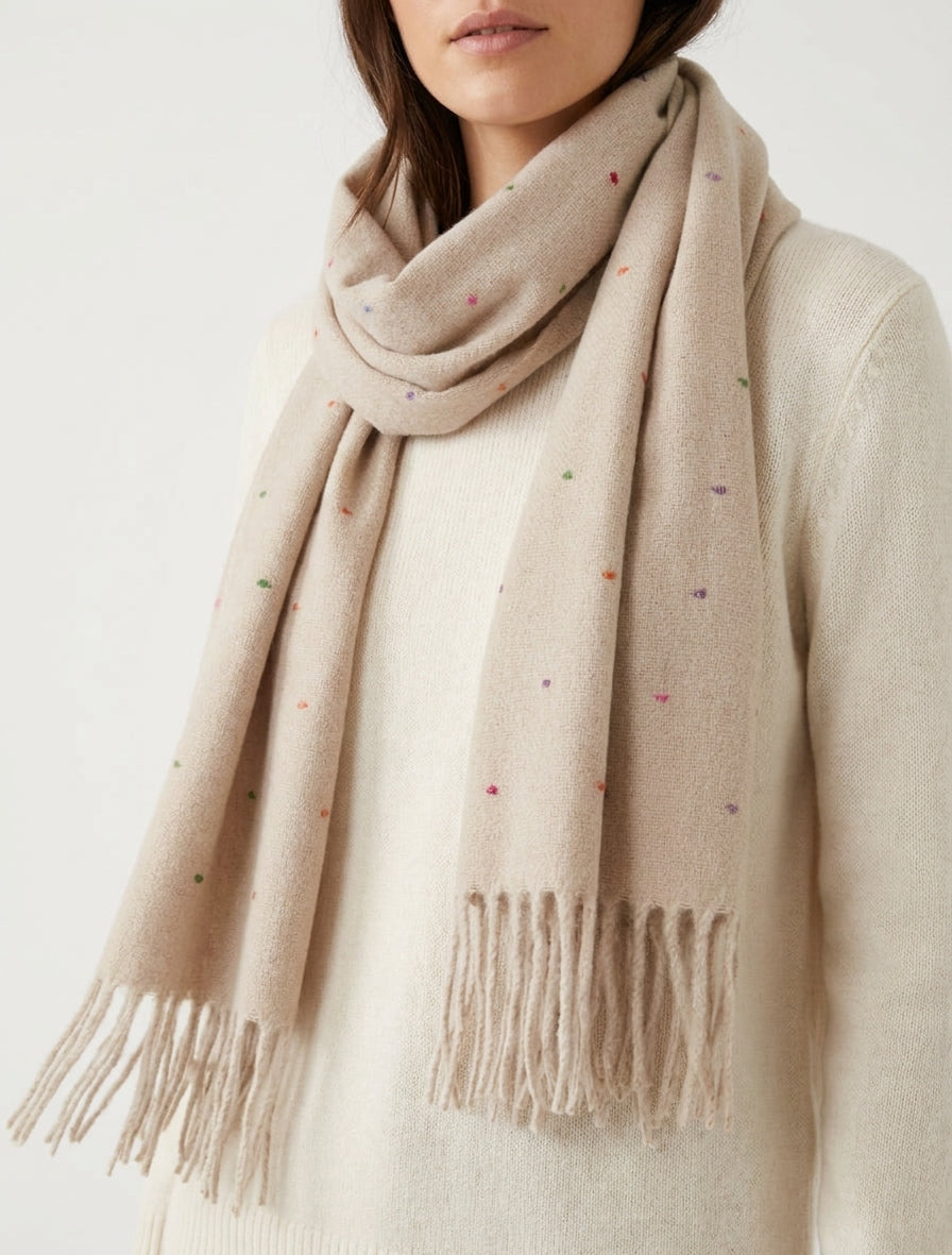 Echarpe à pois multicolore - Beige