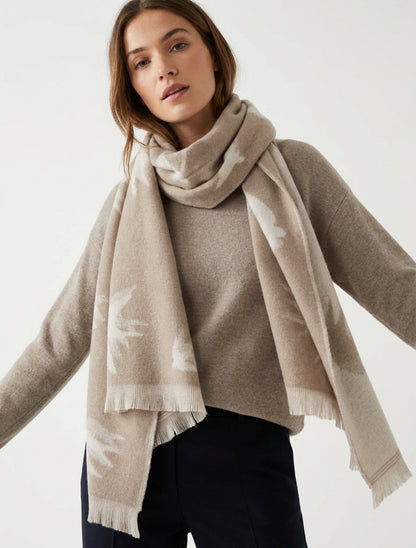 Echarpe en laine mélangée motif colombes - Beige