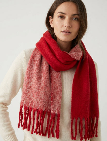 Echarpe en laine mélangée à franges - Rouge