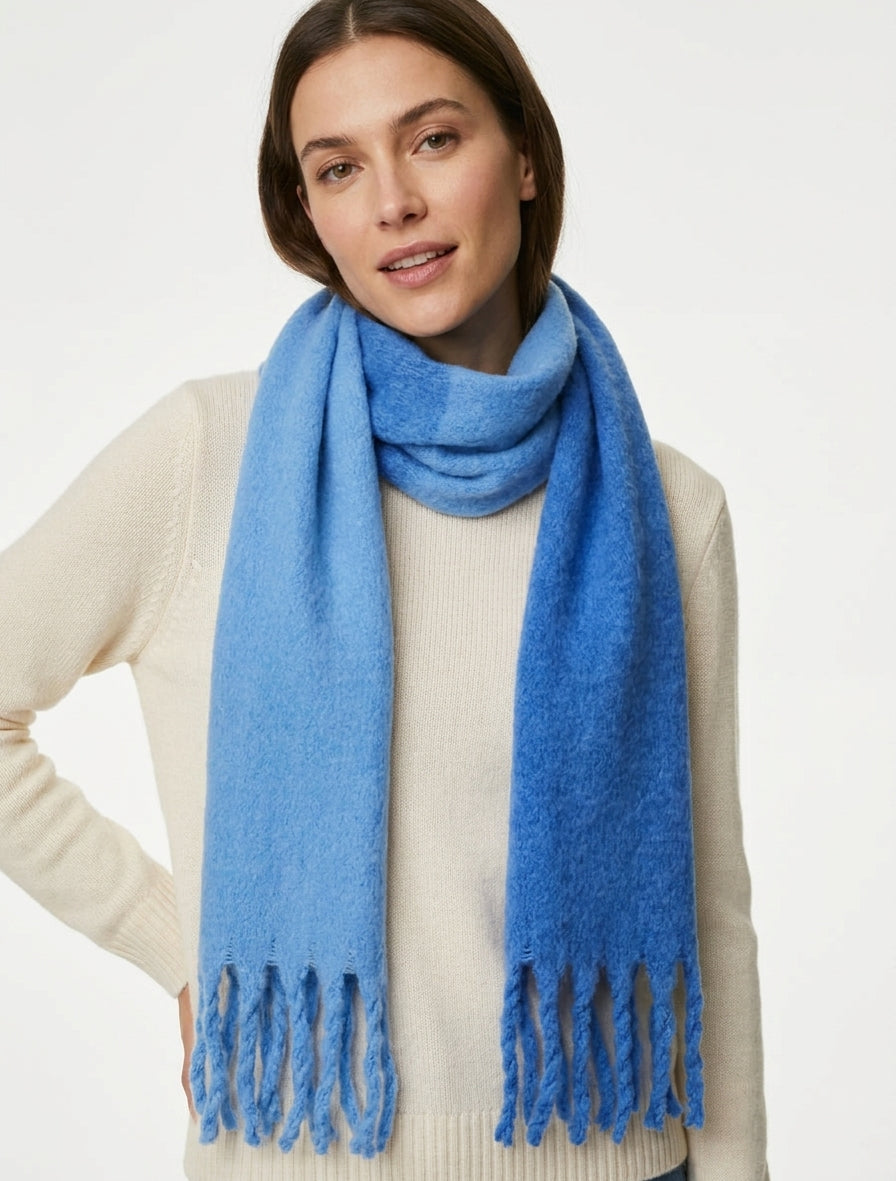 Echarpe en laine mélangée à franges - Bleu ciel