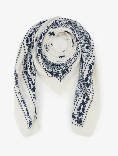 Foulard imprimé paisley à bords effilochés - Blanc - 1