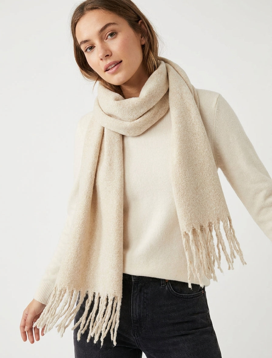 Echarpe uni à franges - Beige