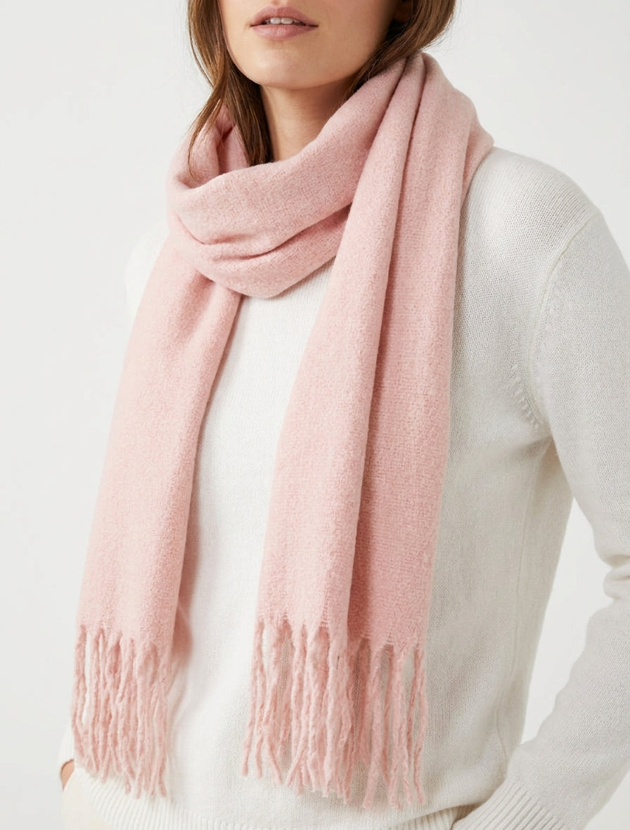 Echarpe uni à franges - Rose
