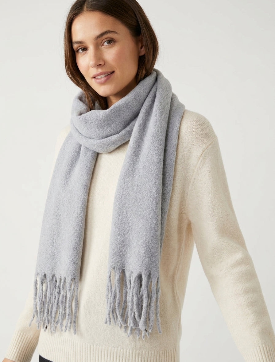 Echarpe uni à franges - Gris clair