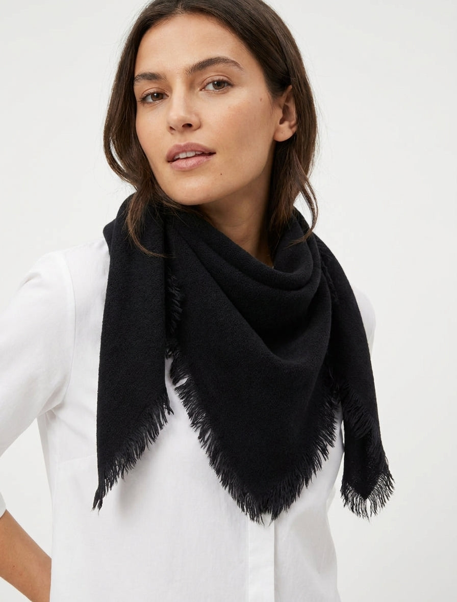 Foulard uni à bords effilochés - Noir