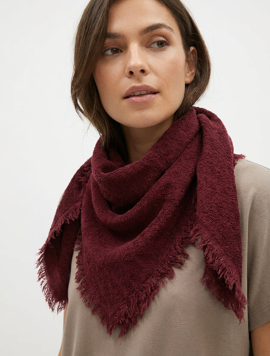 Foulard uni à bords effilochés - Bordeaux