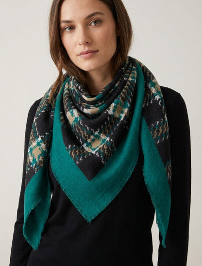 Foulard imprimé carreaux à bords effilochés - Vert