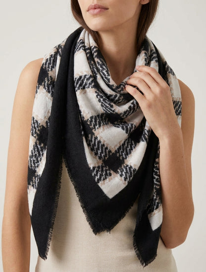 Foulard imprimé carreaux à bords effilochés - Noir