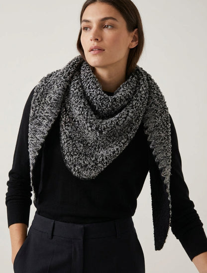 Châle triangulaire en maille bouclée - Noir