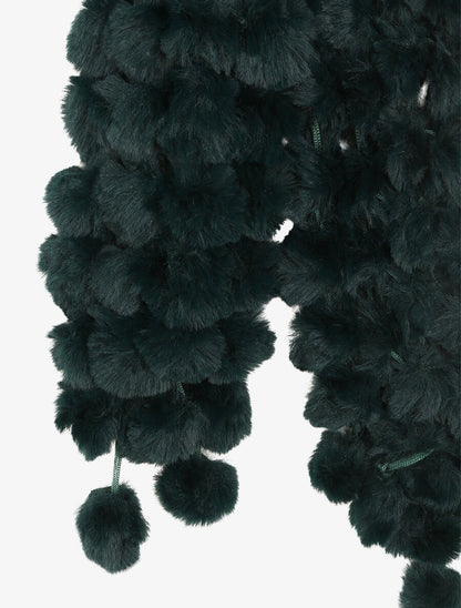 Echarpe en pompons en fausse fourrure - Vert sapin - 3