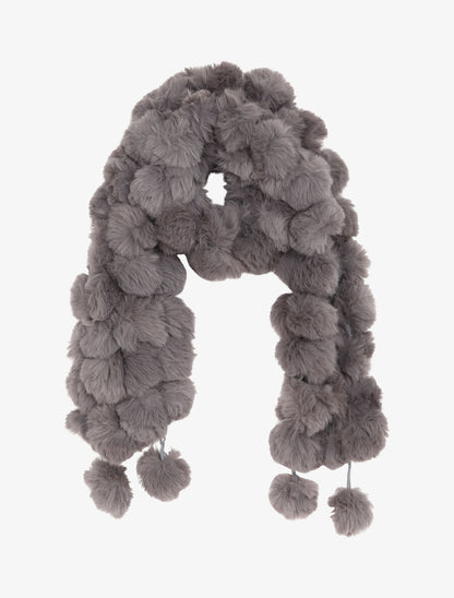 Echarpe en pompons en fausse fourrure - Gris foncé - 1