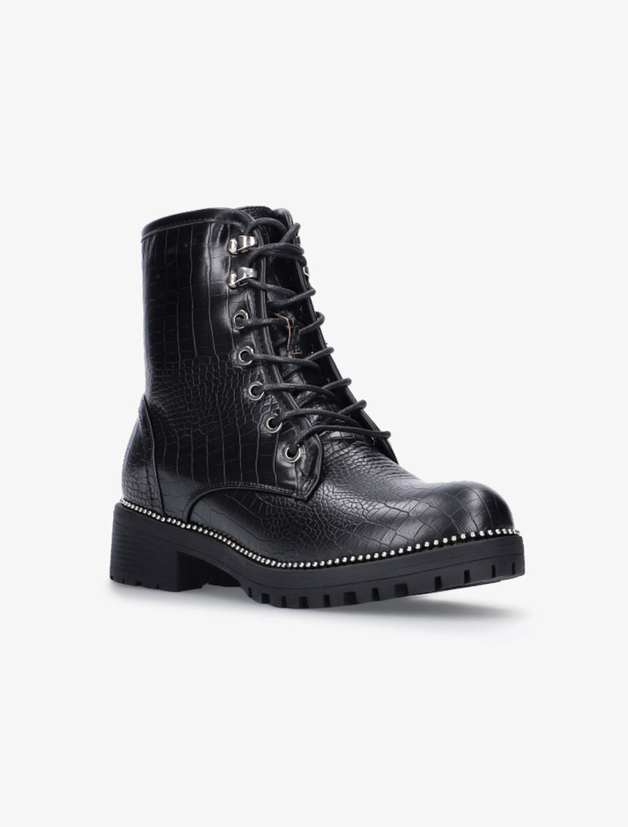 Boots effet croco intérieur fourré - Noir - 2