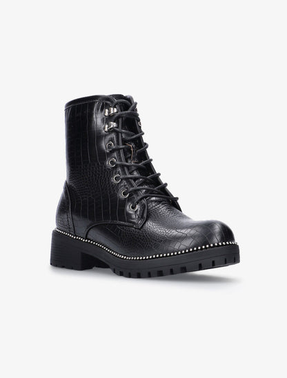 Boots effet croco intérieur fourré - Noir - 2