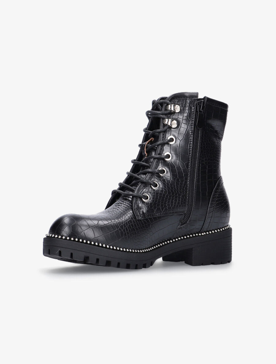 Boots effet croco intérieur fourré - Noir - 3