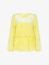 Blouse à décolleté dentelle et avant gaufré - jaune fluo - 1