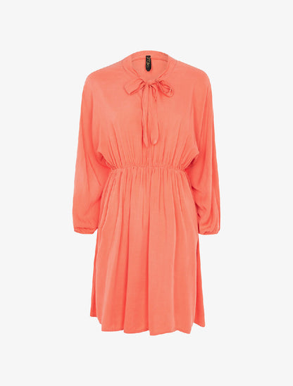 Robe cintrée col à nouer - orange - 1