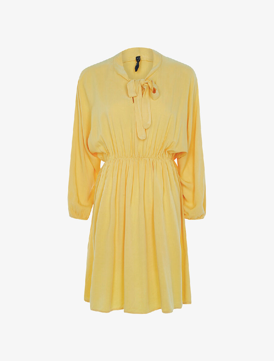 Robe cintrée col à nouer - jaune - 1