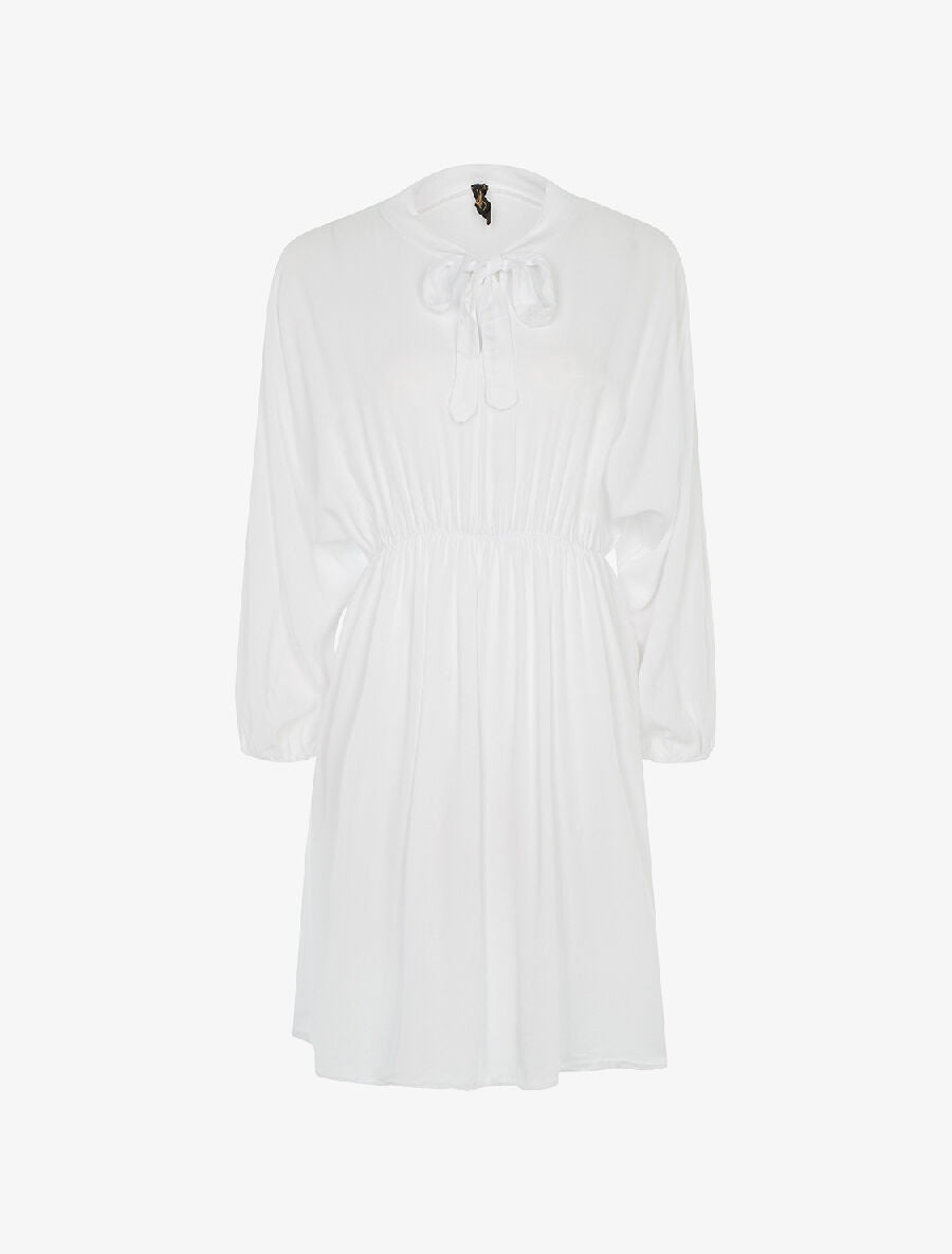 Robe cintrée col à nouer - blanc - 1