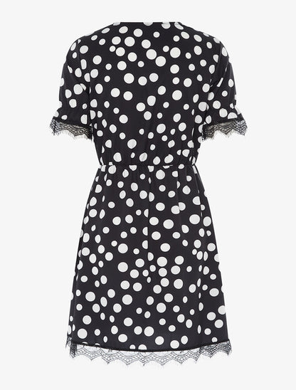 Robe cache coeur imprimé pois à bords dentelle - Noir - 2