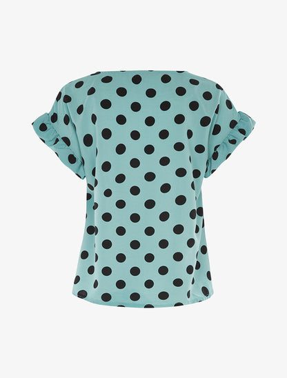 Blouse à pois et manches volantées - Turquoise - 2