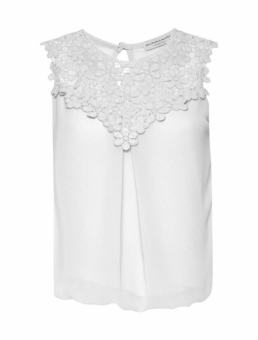 Top voile plastron dentelle - Blanc - 1