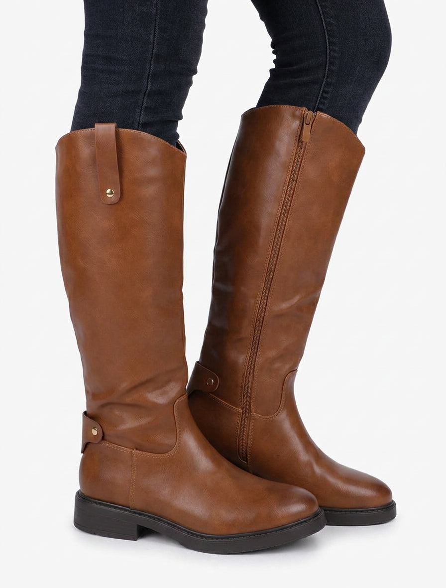 Bottes style cavalière en simili - Camel