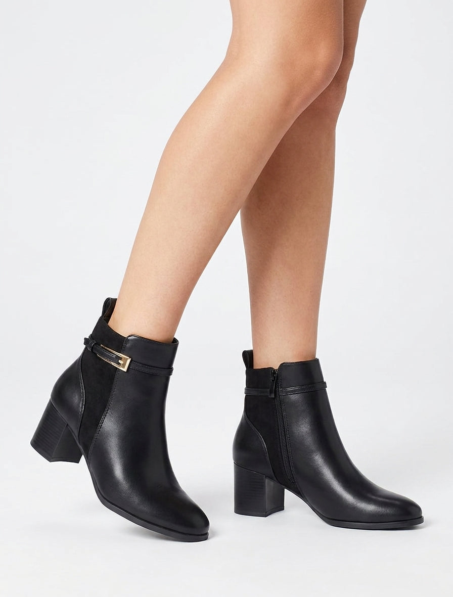 Bottines bimatière avec sangles - Noir