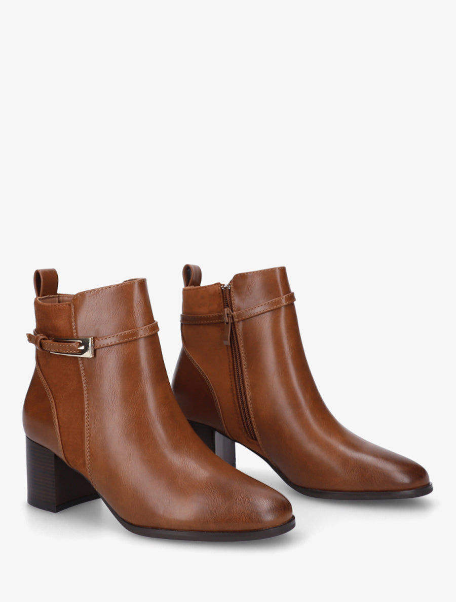 Bottines bimatière avec sangles - Camel - 4