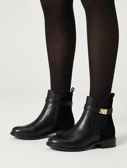 Bottines unies à contrefort en suédine - Noir