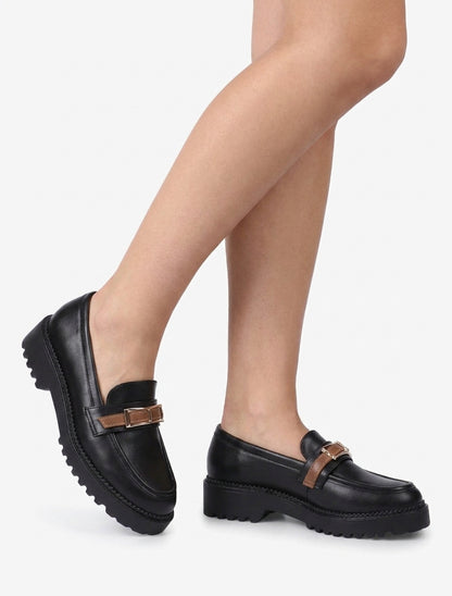 Mocassins à semelle crantée et boucle métallique - Noir