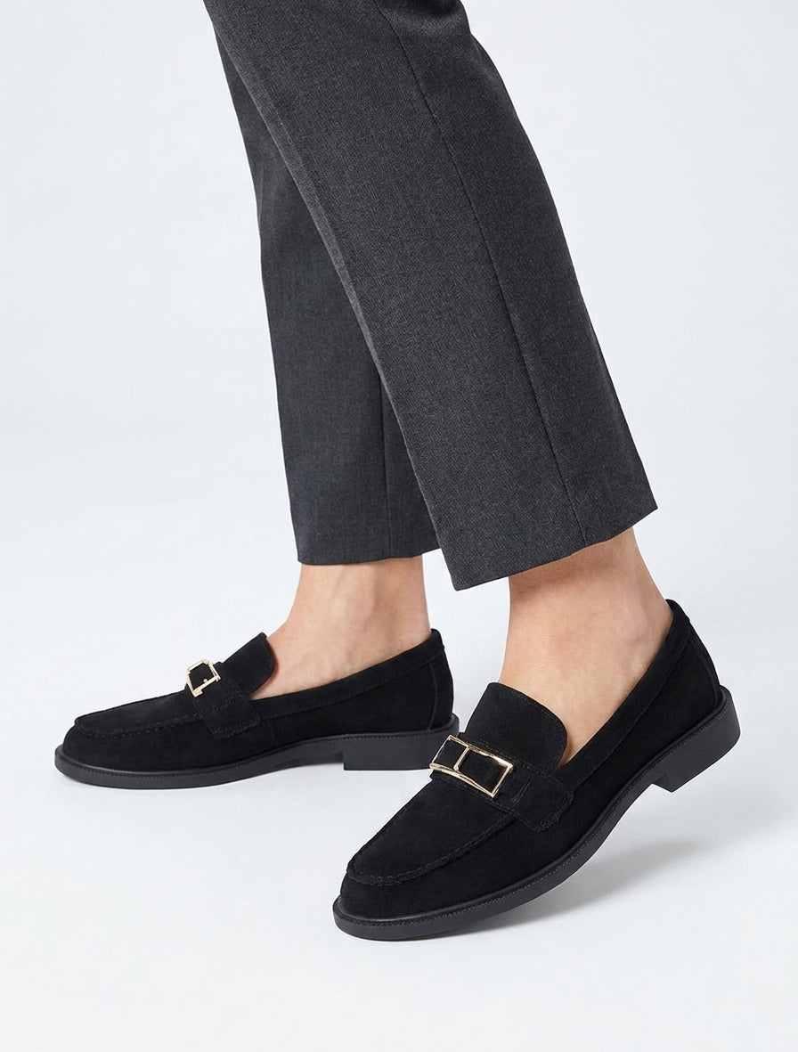 Mocassins en suédine à bijou fantaisie en métal - Noir