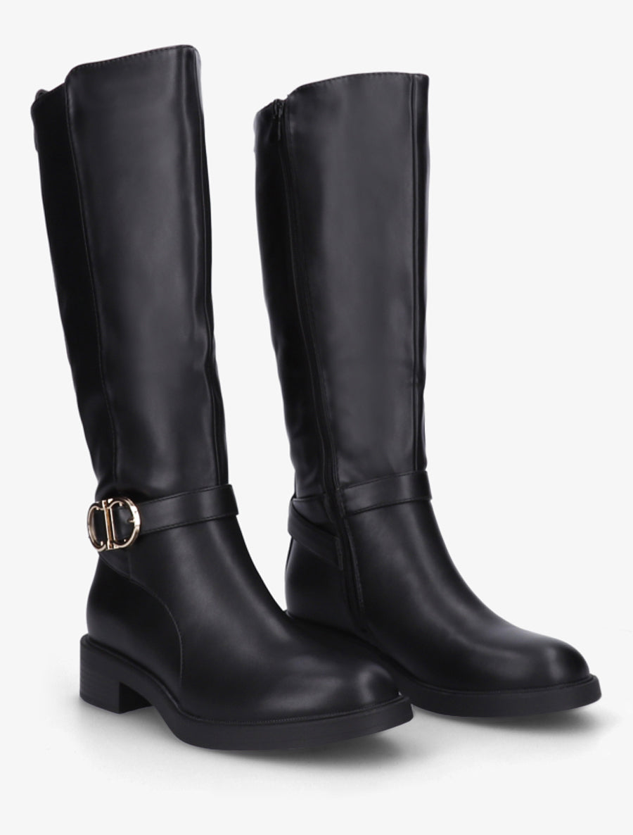 Bottes en simili à boucle et bouts ronds - Noir - 4