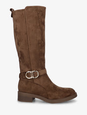 Bottes en suédine à boucle et bouts ronds - Marron - 1