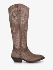 Bottes en suédine style santiags à clous - Taupe - 1