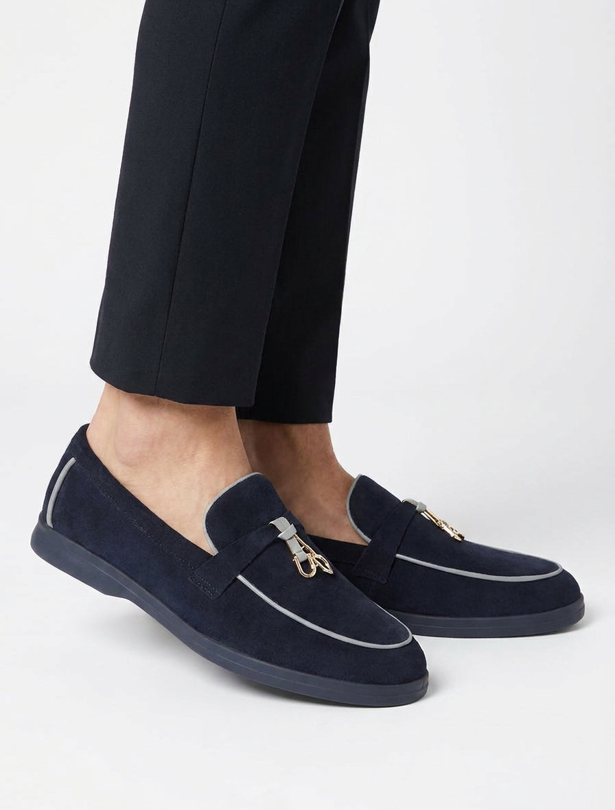Mocassins en suédine à boucle décorative - Marine