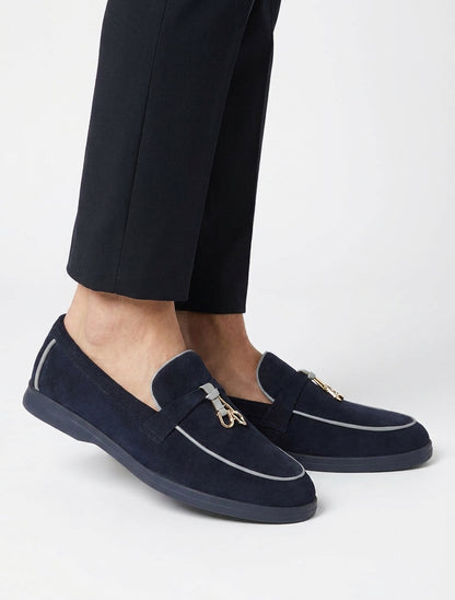 Mocassins en suédine à boucle décorative - Marine