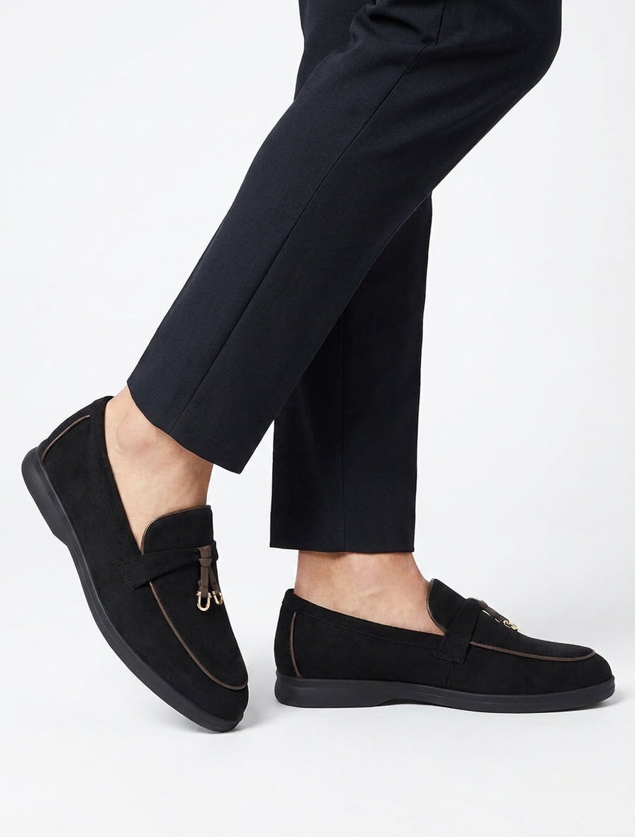 Mocassins en suédine à boucle décorative - Noir