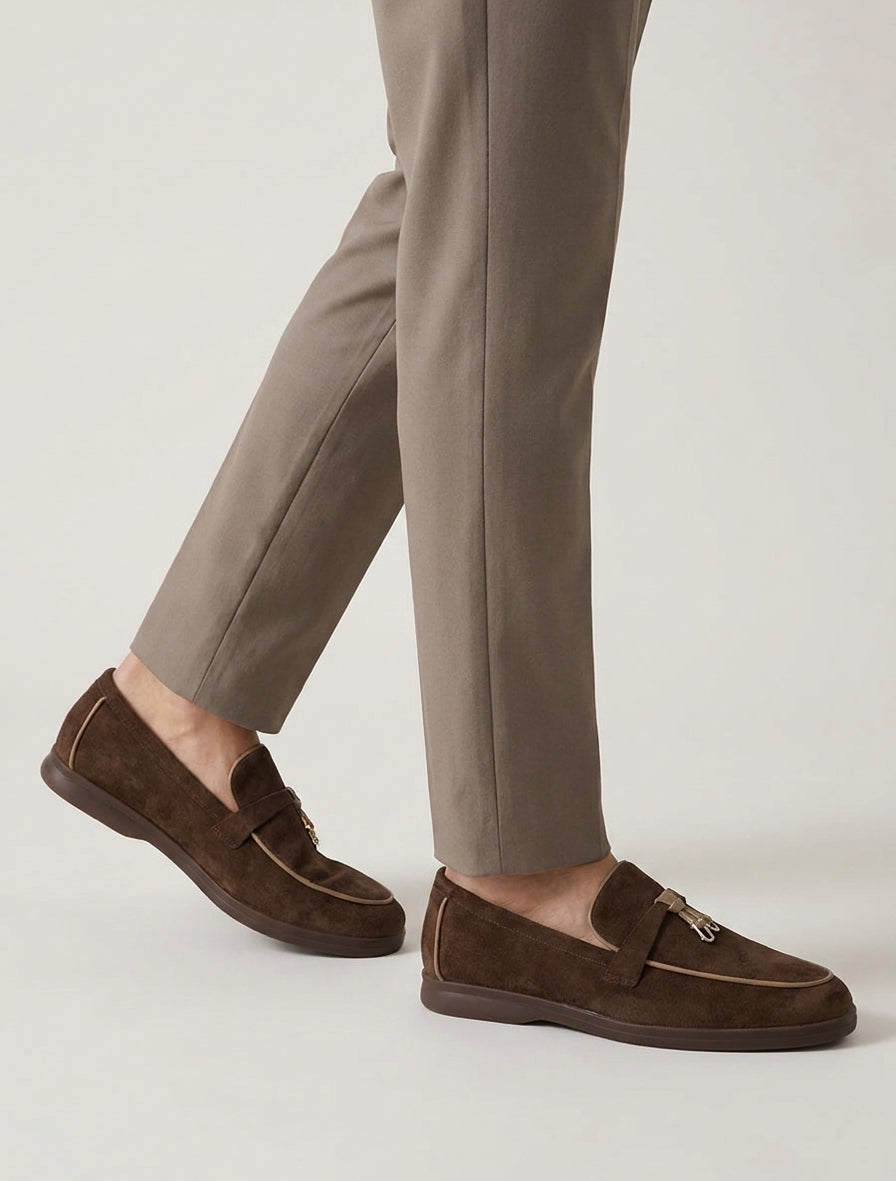 Mocassins en suédine à boucle décorative - Marron