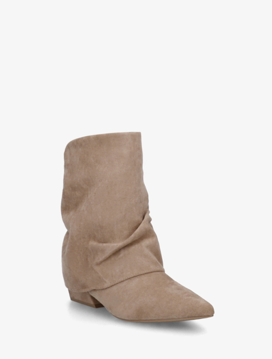 Bottines en suédine effet froncé à bouts pointus - Taupe - 2