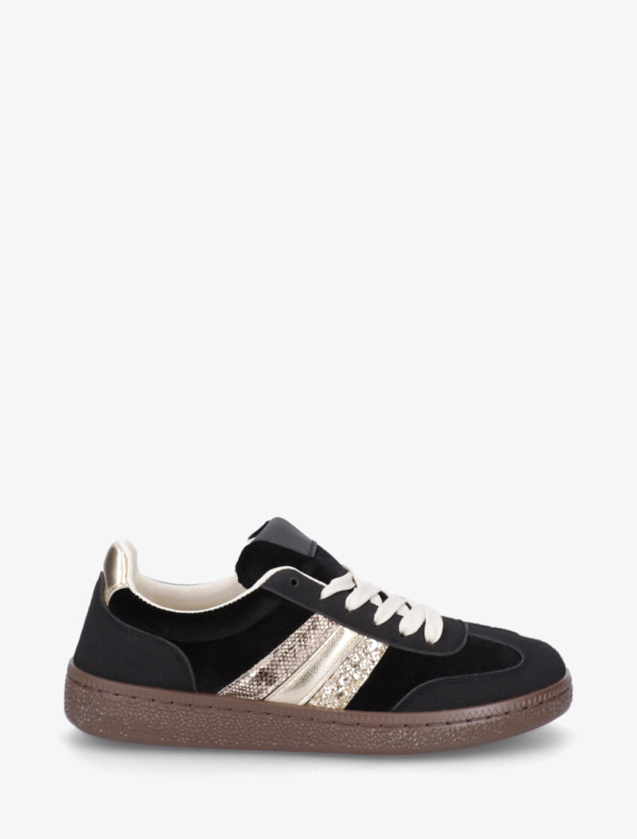 Sneakers à empiècement velours et semelle texturée - Noir - 1