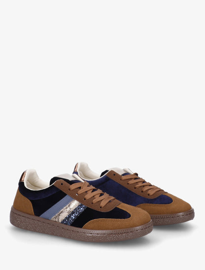 Sneakers à empiècement velours et semelle texturée - Marine - 4