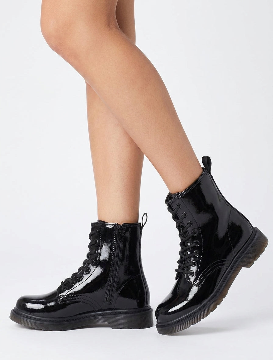 Bottines vernies à lacets - Noir