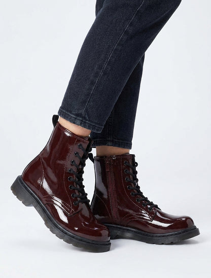 Bottines vernies à lacets - Bordeaux