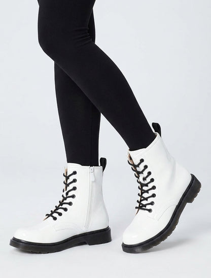 Bottines vernies à lacets - Blanc