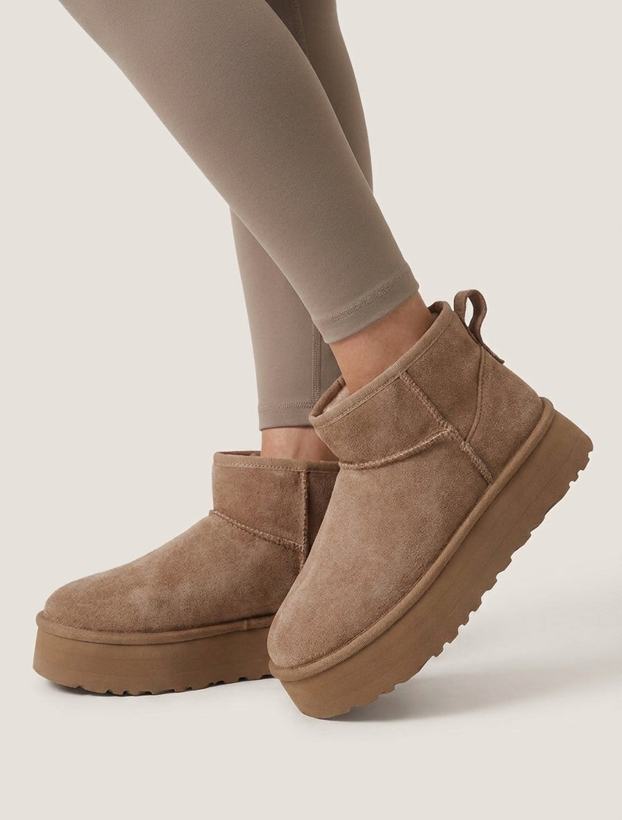 Bottines fourrées en suédine - Taupe